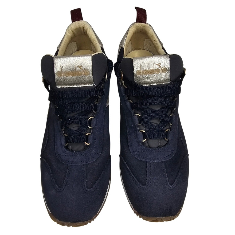 Diadora Heritage Women 8.5 Navy Gold Suede Low Top Sneakers Athletic Shoes - Picture 3 of 8